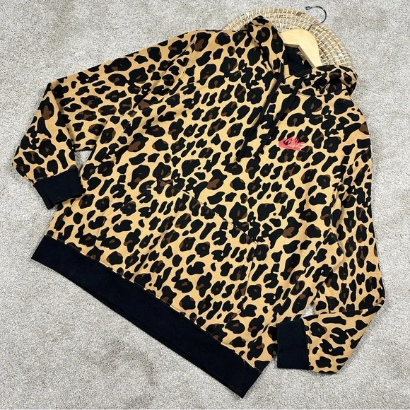 SOLD | Nike Men’s Sportswear Club Fleece Leopard Print Brown Pullover Hoodie XL - Picture 3 of 15